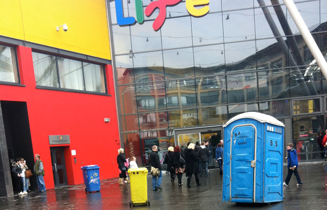 Moving bins outside the Centre for Life in Newcastle