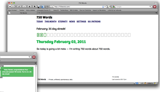 750Words.com Writing Screen