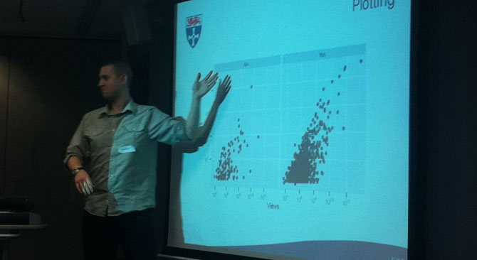 Colin Gillespe showing lines of code showing a plotted line