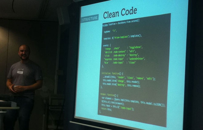 Phillip Pootes showing slides about Clean Code
