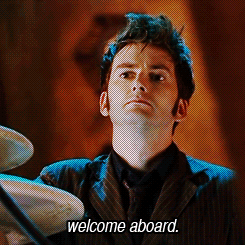 David Tennant as the Doctor saying "welcome aboard"