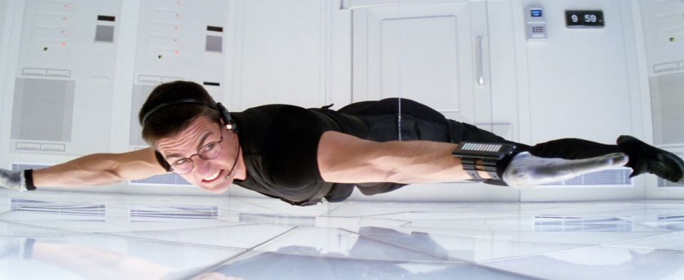 Tom Cruise in Mission Impossible, trying not to touch the ground